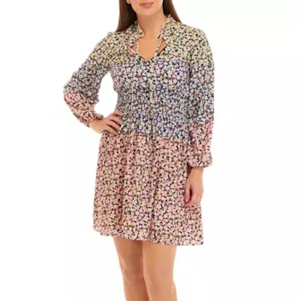 Vince Camuto Women's Long Sleeve Ombré Printed Fit and Flare Dress in Blush 14